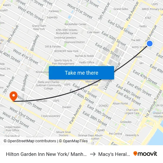 Hilton Garden Inn New York/ Manhattan Midtown East to Macy's Herald Square map