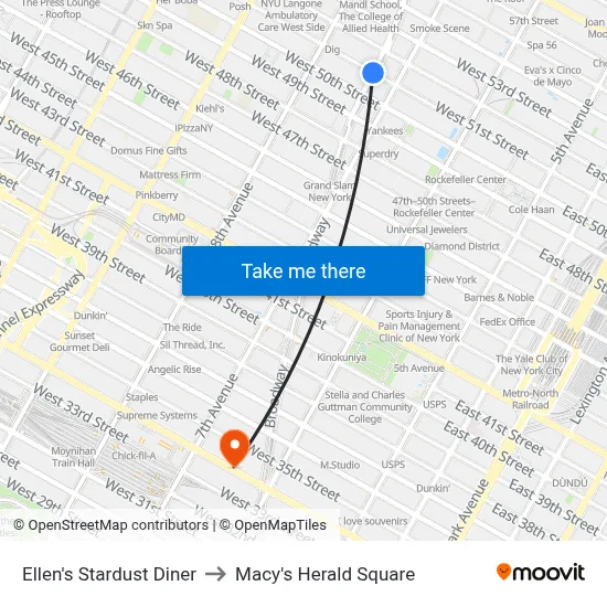 Ellen's Stardust Diner to Macy's Herald Square map