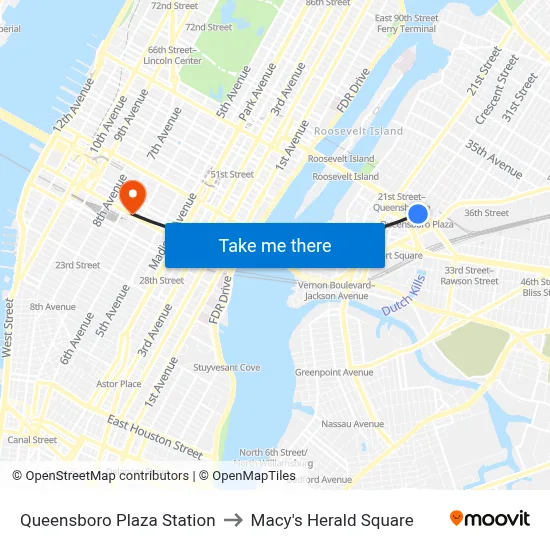 Queensboro Plaza Station to Macy's Herald Square map