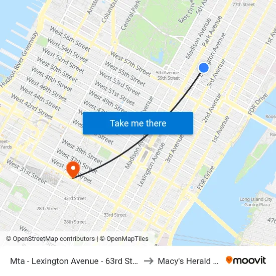 Mta - Lexington Avenue - 63rd Street Station to Macy's Herald Square map