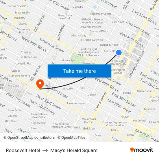 Roosevelt Hotel to Macy's Herald Square map