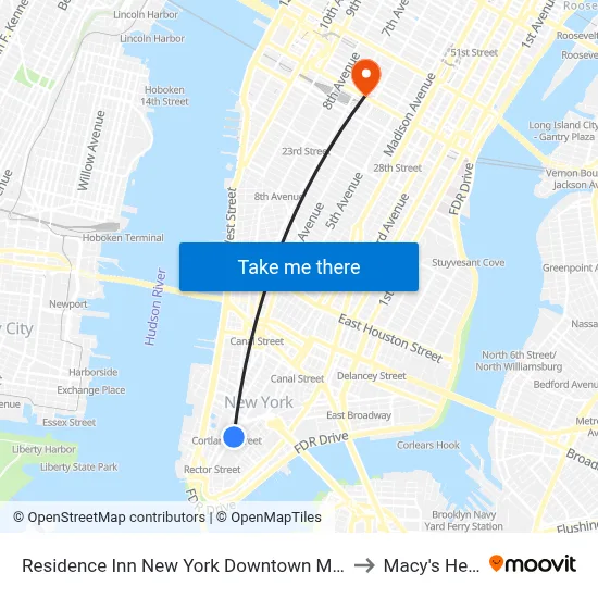 Residence Inn New York Downtown Manhattan/World Trade Center Area to Macy's Herald Square map
