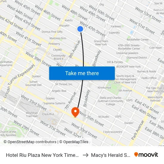 Hotel Riu Plaza New York Times Square to Macy's Herald Square map