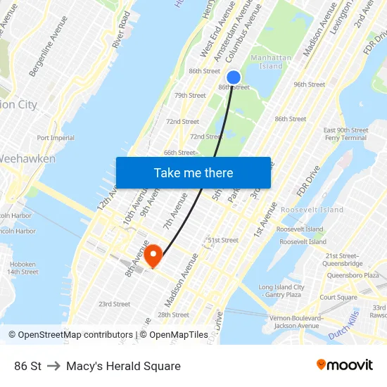 86 St to Macy's Herald Square map