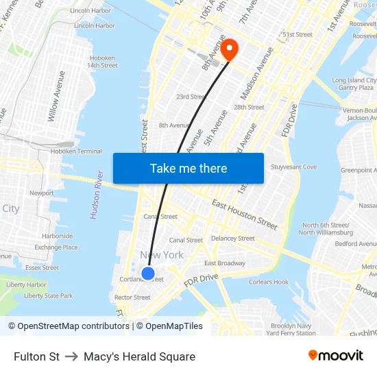 Fulton St to Macy's Herald Square map