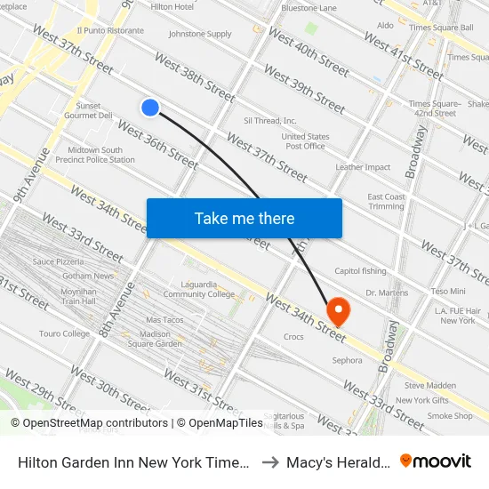 Hilton Garden Inn New York Times Square South to Macy's Herald Square map