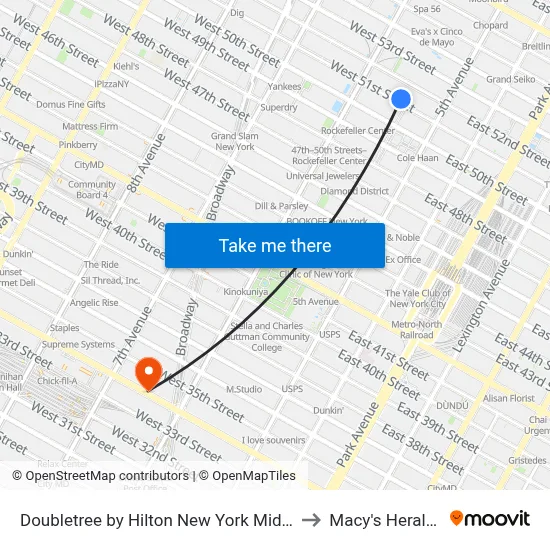 Doubletree by Hilton New York Midtown Fifth Avenue to Macy's Herald Square map