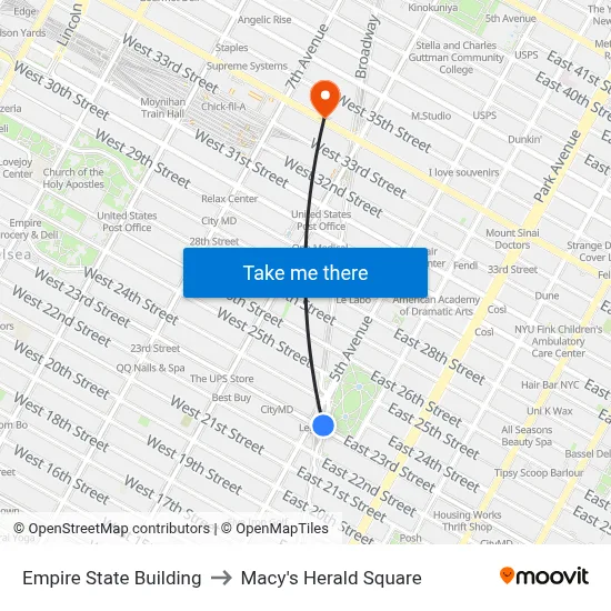 Empire State Building to Macy's Herald Square map