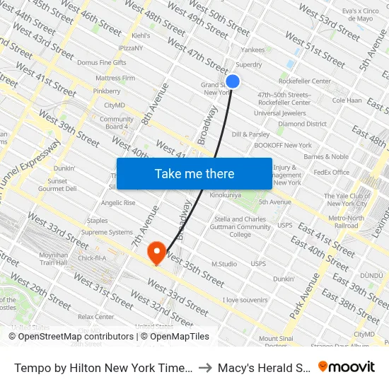 Tempo by Hilton New York Times Square to Macy's Herald Square map