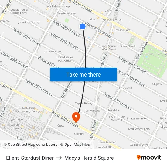 Ellens Stardust Diner to Macy's Herald Square map