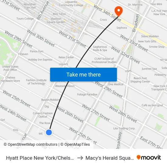 Hyatt Place New York/Chelsea to Macy's Herald Square map