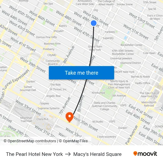 The Pearl Hotel New York to Macy's Herald Square map