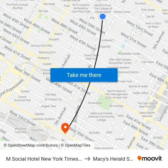 M Social Hotel New York Times Square to Macy's Herald Square map