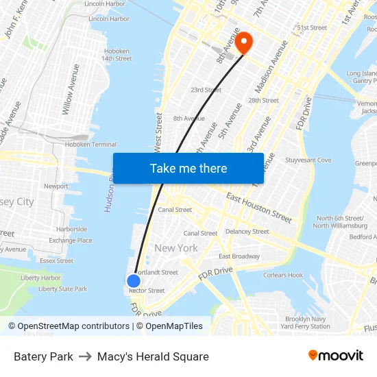 Batery Park to Macy's Herald Square map