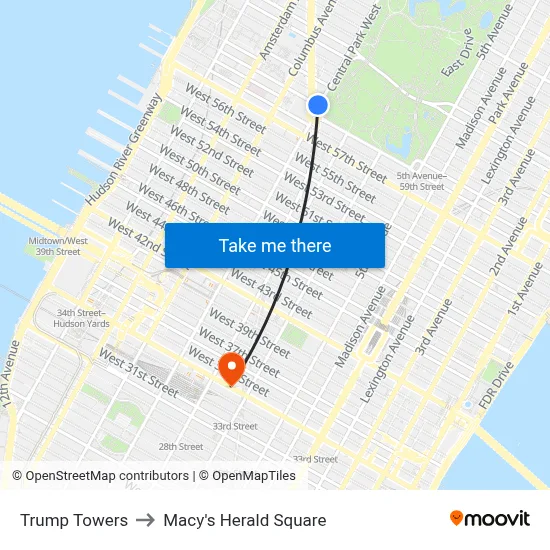 Trump Towers to Macy's Herald Square map