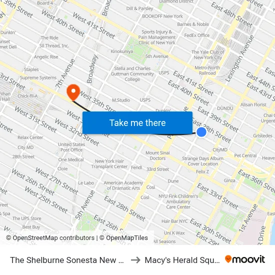 The Shelburne Sonesta New York to Macy's Herald Square map