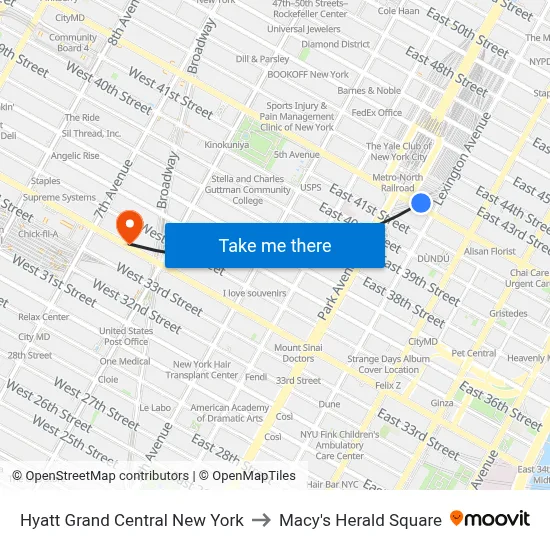 Hyatt Grand Central New York to Macy's Herald Square map