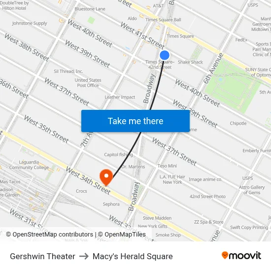 Gershwin Theater to Macy's Herald Square map