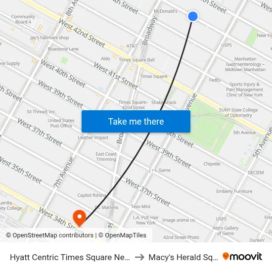 Hyatt Centric Times Square New York to Macy's Herald Square map