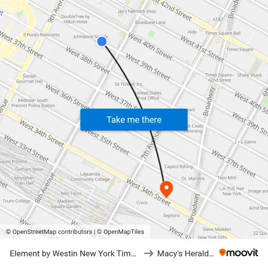 Element by Westin New York Times Square West, 311 W 39th St to Macy's Herald Square map