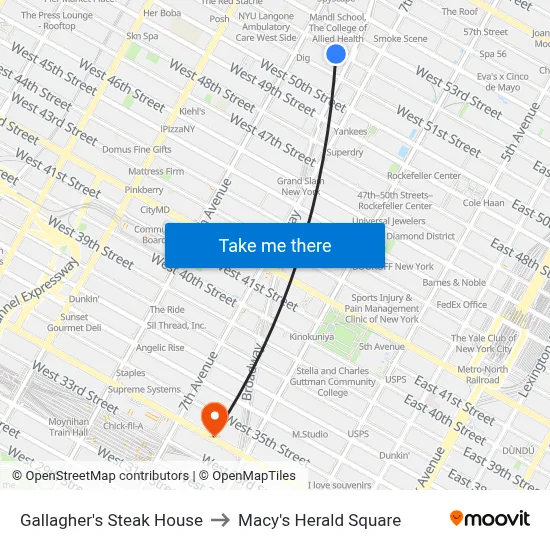 Gallagher's Steak House to Macy's Herald Square map