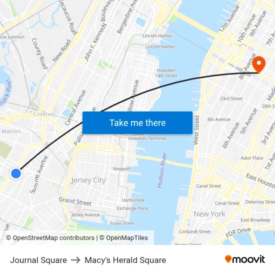 Journal Square to Macy's Herald Square map