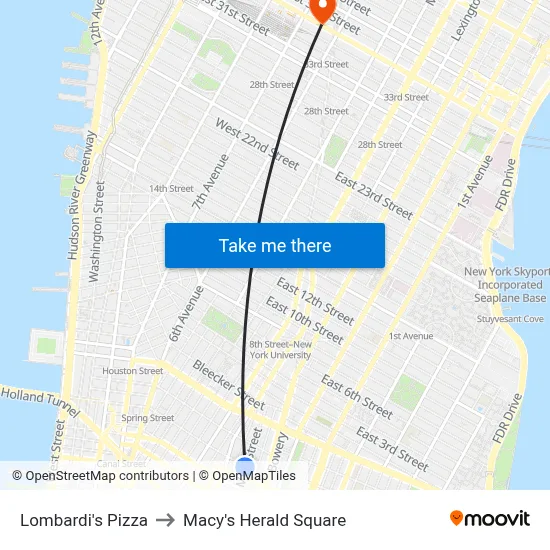 Lombardi's Pizza to Macy's Herald Square map