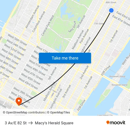 3 Av/E 82 St to Macy's Herald Square map