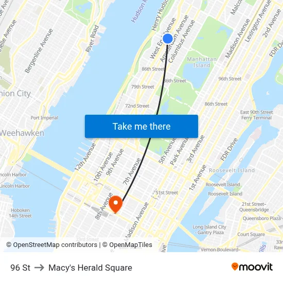 96 St to Macy's Herald Square map