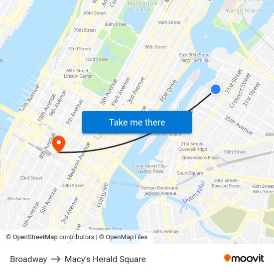 Broadway to Macy's Herald Square map