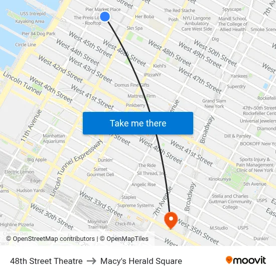 48th Street Theatre to Macy's Herald Square map