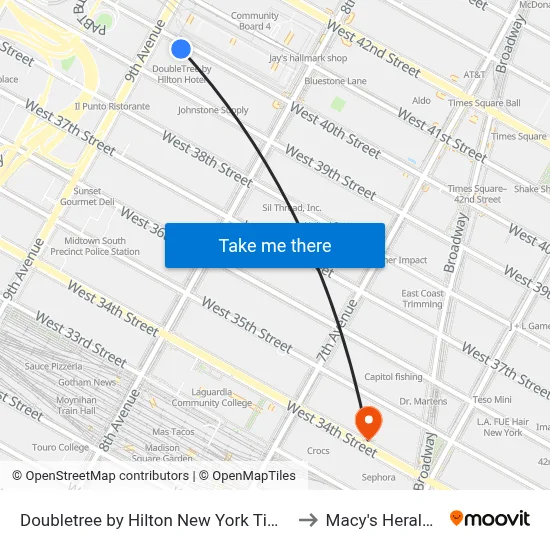 Doubletree by Hilton New York Times Square West to Macy's Herald Square map