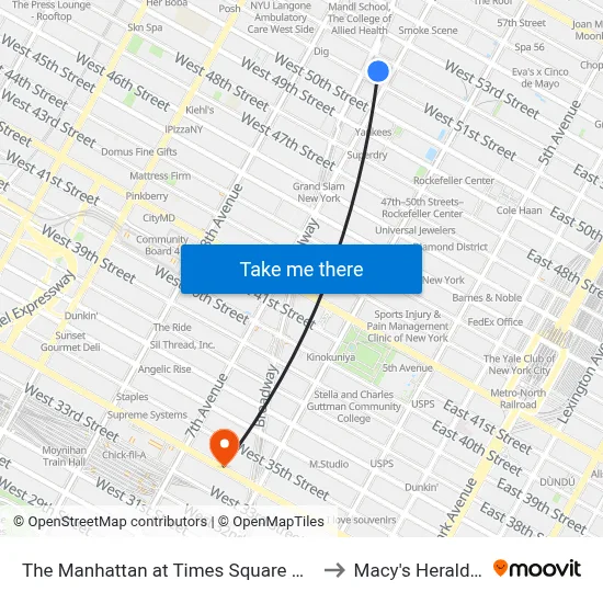 The Manhattan at Times Square Hotel, New York to Macy's Herald Square map