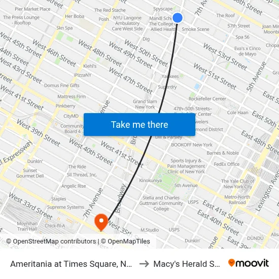 Ameritania at Times Square, New York to Macy's Herald Square map