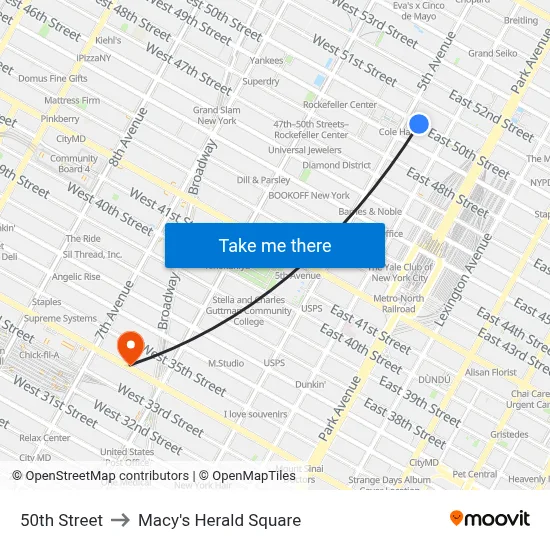 50th Street to Macy's Herald Square map