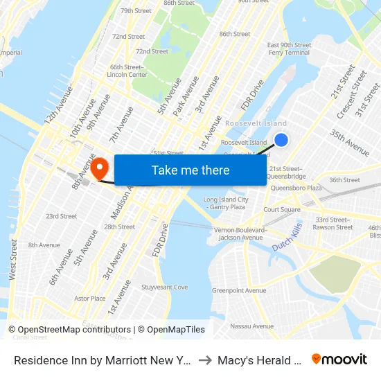 Residence Inn by Marriott New York Queens to Macy's Herald Square map