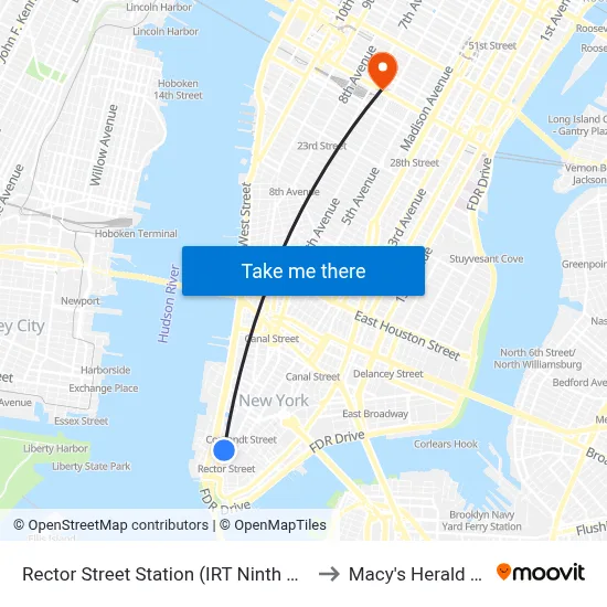 Rector Street Station (IRT Ninth Avenue Line) to Macy's Herald Square map