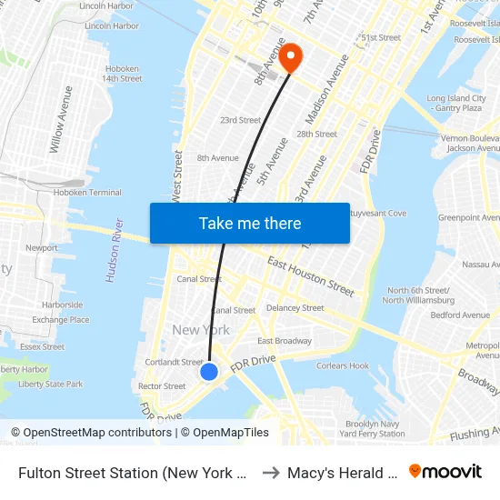 Fulton Street Station (New York City Subway) to Macy's Herald Square map