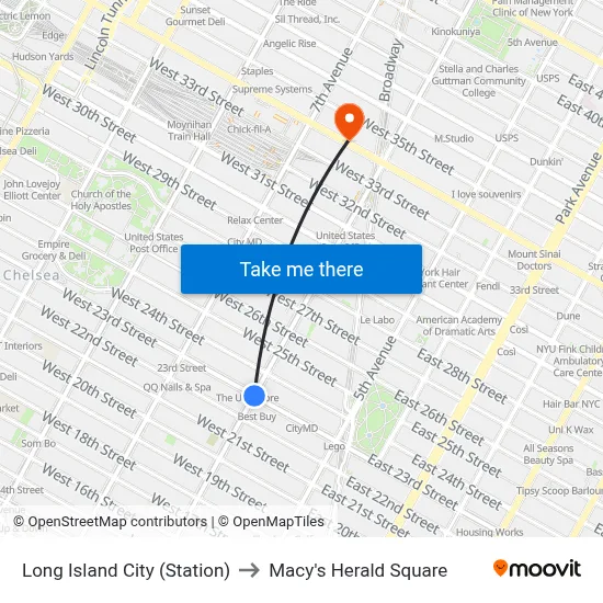 Long Island City (Station) to Macy's Herald Square map