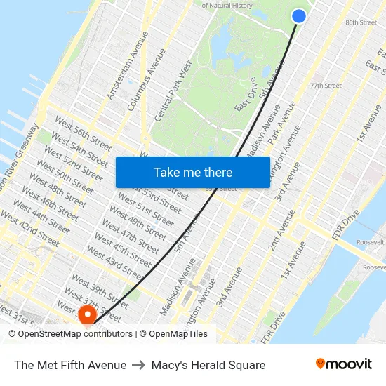 The Met Fifth Avenue to Macy's Herald Square map