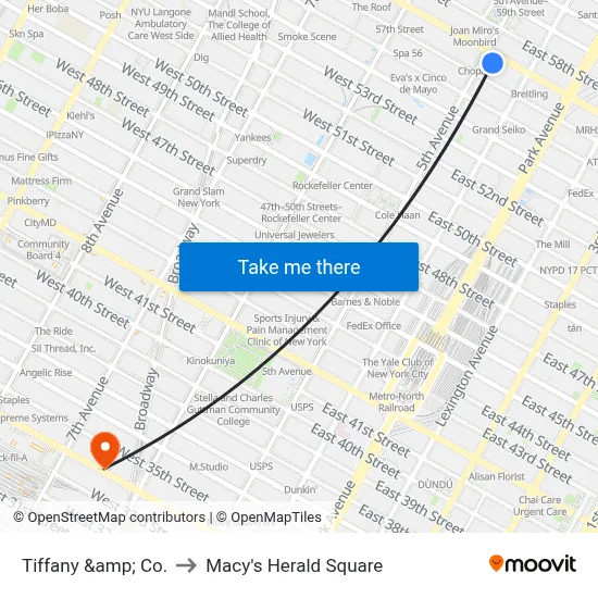 Tiffany &amp; Co. to Macy's Herald Square map