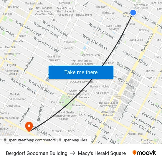 Bergdorf Goodman Building to Macy's Herald Square map