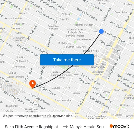 Saks Fifth Avenue flagship store to Macy's Herald Square map