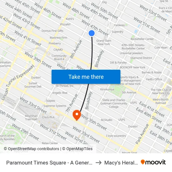 Paramount Times Square - A Generator Hotel, New York to Macy's Herald Square map
