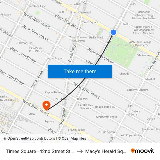 Times Square–42nd Street Station to Macy's Herald Square map