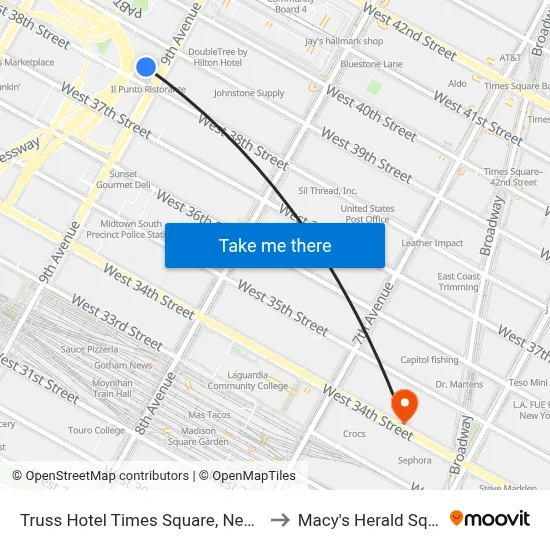 Truss Hotel Times Square, New York to Macy's Herald Square map