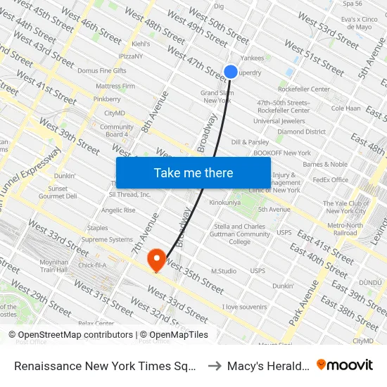 Renaissance New York Times Square by Marriott to Macy's Herald Square map