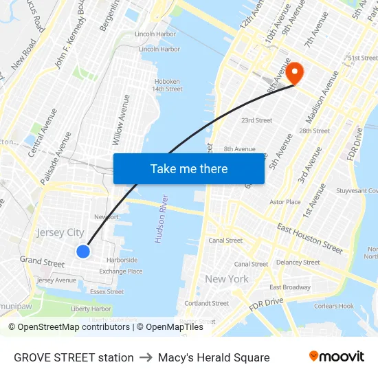 GROVE STREET station to Macy's Herald Square map