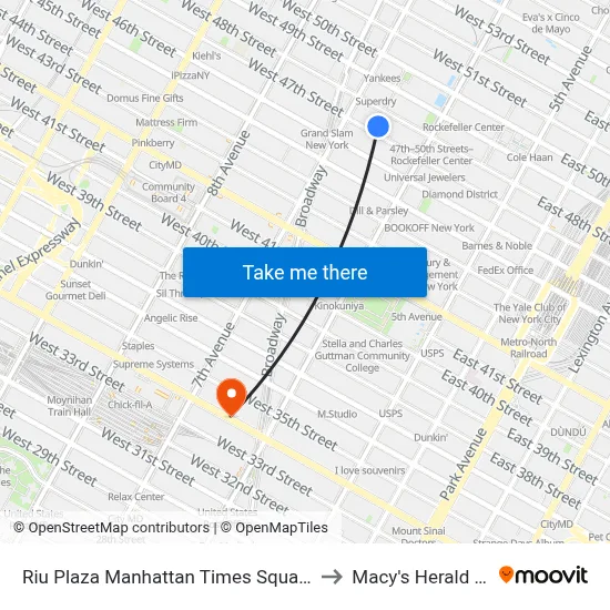 Riu Plaza Manhattan Times Square, New York to Macy's Herald Square map