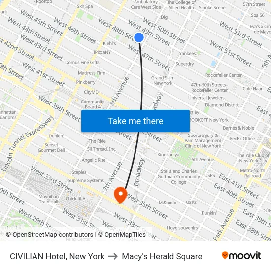CIVILIAN Hotel, New York to Macy's Herald Square map